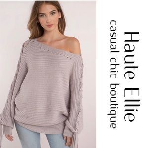 NEW Erin Horizontal Ribbed Laced Up Tie Sleeve Sweater in dove gray (sz 10-12)